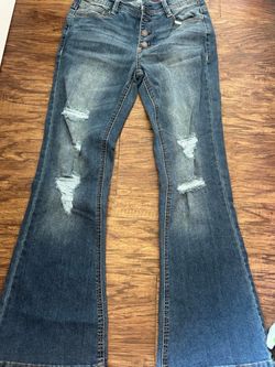 Distressed Flare Jeans with Button Fly