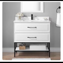 allen + roth Renzo 36-in White Undermount Single Sink Bathroom Vanity with White Engineered Stone Top