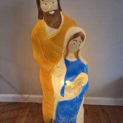 Vintage Union Don Featherstone Christmas Blow Mold Mary Joseph Jesus Nativity