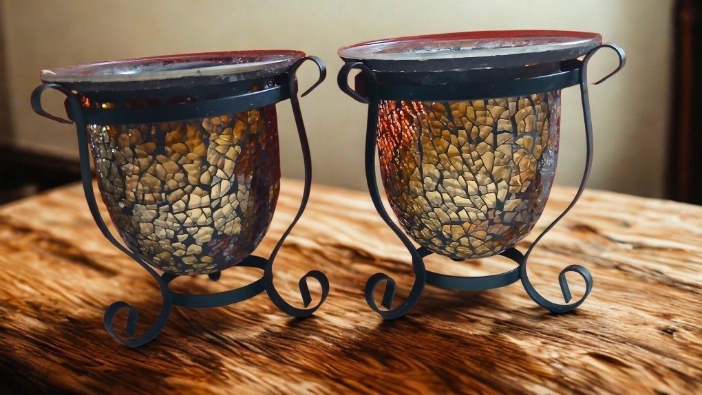 Set Of 2 Candle Holders  with black stands