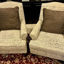 Furniture - upholstered Armchair & matching throw pillow - French script