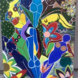 Acrylic On Canvas Painting Garden 