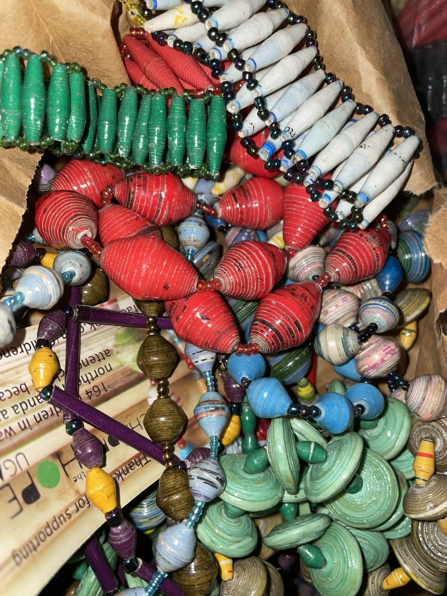 wholesale fair trade hand rolled paper bead necklaces from Uganda boho hippie beautiful unique