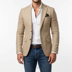 Men Tan & brown blazer with subtle textured weave,