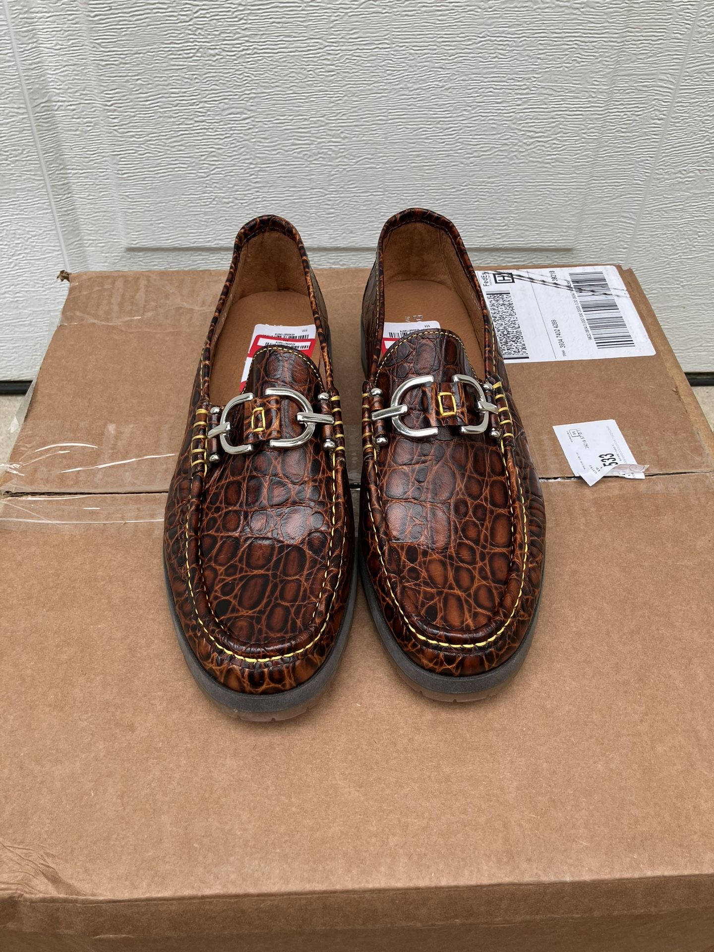 Donald J Pliner Men's Lelio C4 Brown Croc Leather Slip-On Loafer Shoes Sz 7 NWT