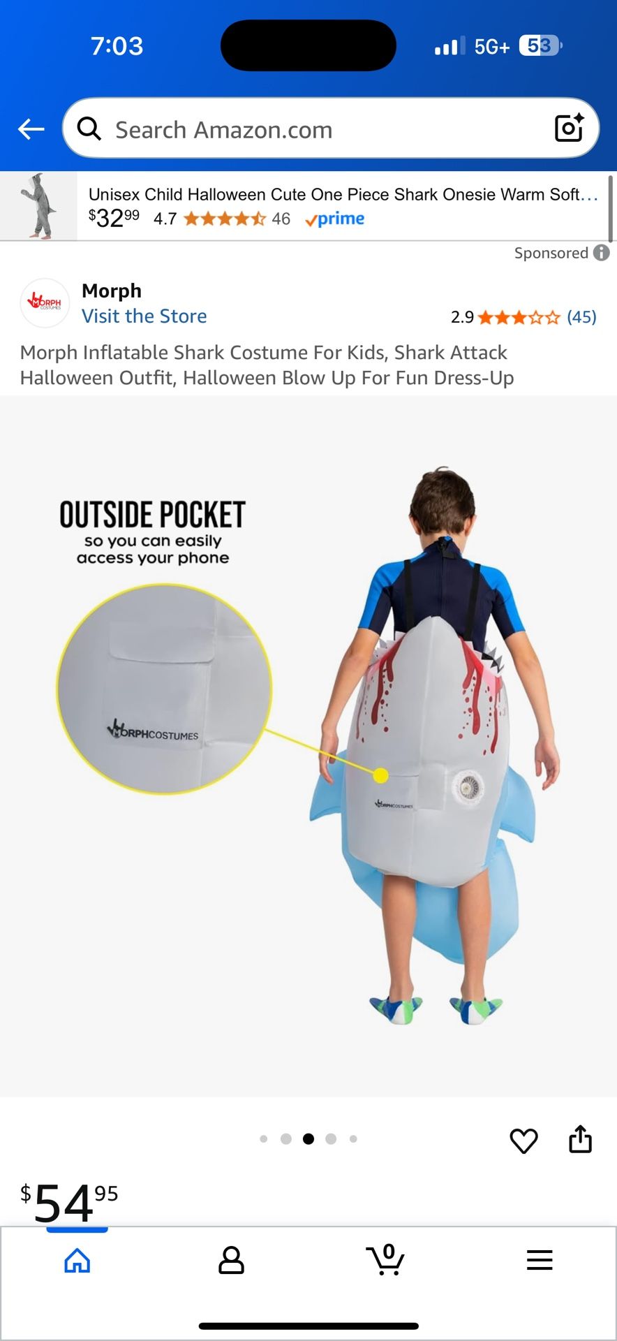 Morph Inflatable Shark Costume For Kids, Shark Attack Halloween Outfit, Halloween Blow Up For Fun Dress-Up