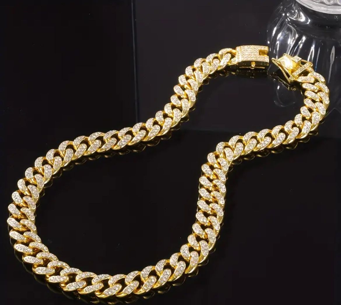 Iced Out Miami Cuban Chain Link Chain Gold Color 20 IN Inch 50 CM Necklace New