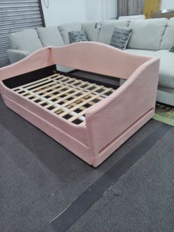 Day Bed W/Trundle Bed in Pink Fabric,  Twin size.