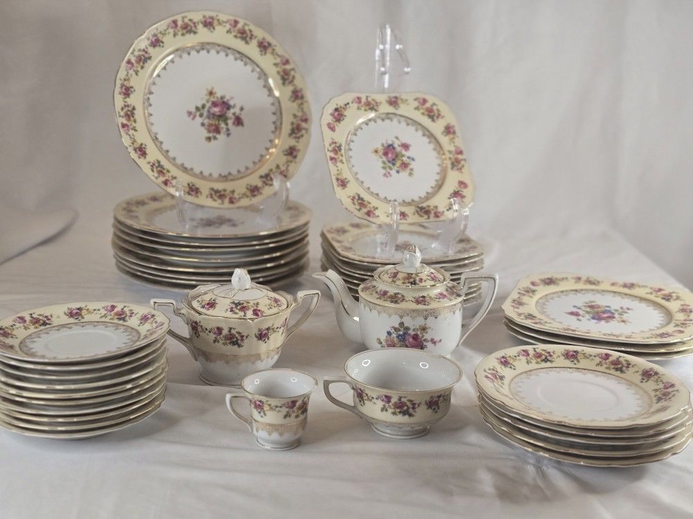 Gold Castle China Dinnerware Plates Set~41 Pieces~Vintage China~Floral~
