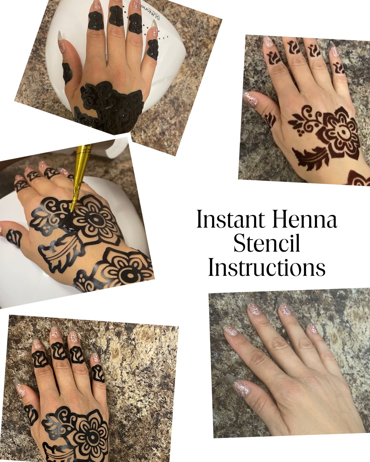 Instant Henna Stencil Includes Golecha Henna Cone 
