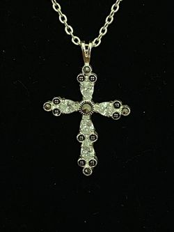 Beautiful Sterling Silver Cross and Chain with CZ and Marcasite Ends.