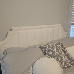 White Velvet Queen Headboard With Bed Frame