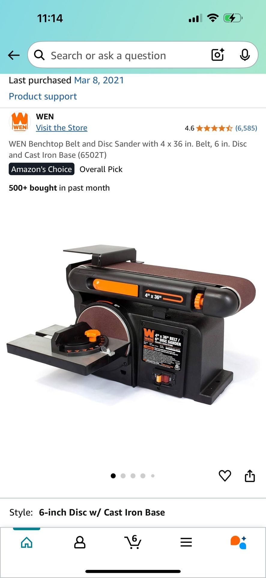 $90 WEN Benchtop Belt and Disc Sander with 4 x 36 in. Belt