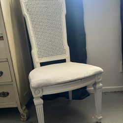 Chair, Vintage. Refurbished All White Rattan High back Chair. 