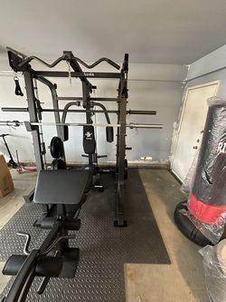 Vesta Fitness Smith Machine 2001 w/Bench Attachment | 230lb Bumpers Weights | 7ft Olympic Bar | Fitness | Gym Equipment | FREE DELIVERY & INSTALL🚚