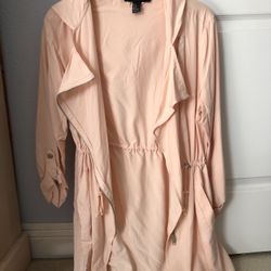 Blush Pink Lightweight Cinch Zip Up Jacket With Hood And Pockets