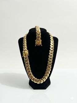 Gold Cuban Chain Set 14K