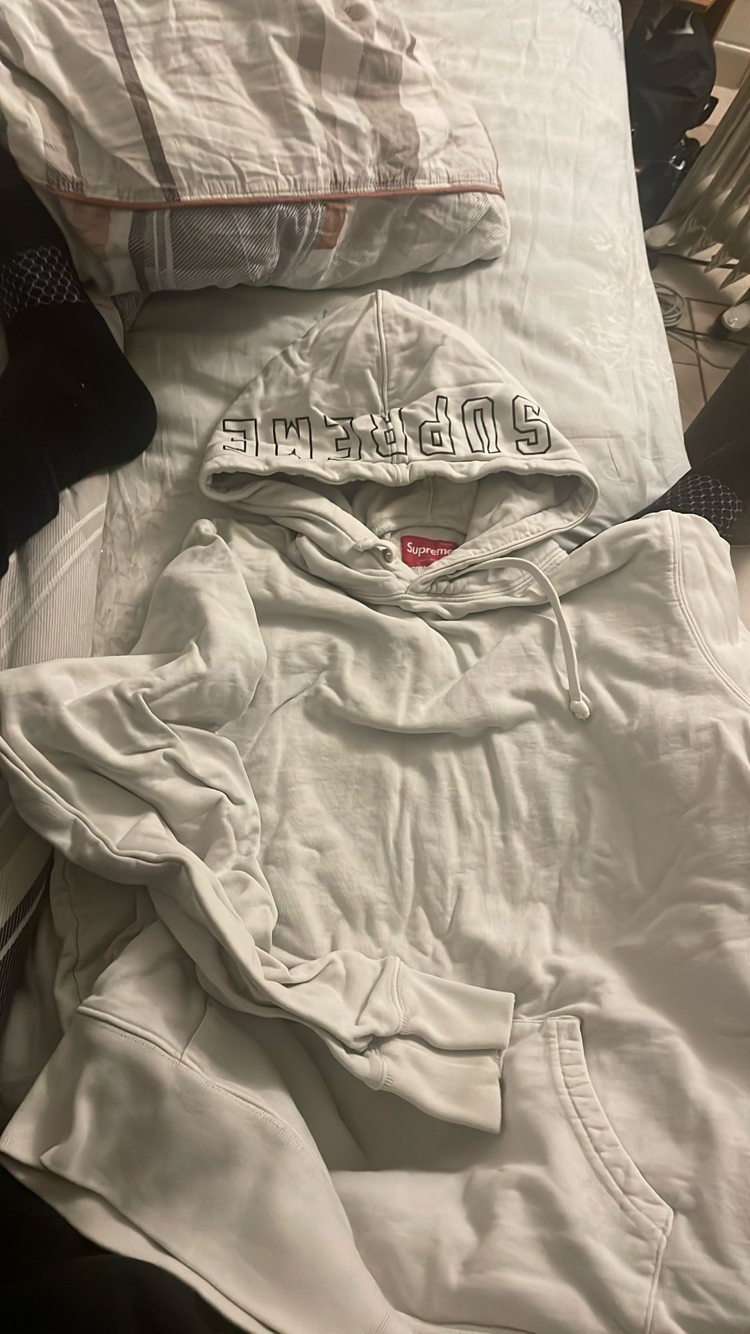 Supreme White Hoodie With Logo On Hood Size Medium
