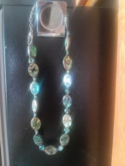 Handmade Abalone shell, swarovski beads, freshwater pearl, sterling silver 925 necklace.