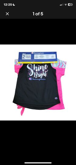 Champion 2 Piece T Shirt Set Girls Size 5 - 6 Pink Black