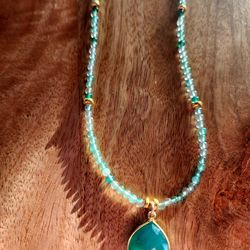 14K Gold Green Onyx Necklace