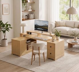 L-Shaped Wood Computer Desk with Storage