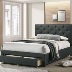 Frame Queen Dark Grey Fabric, Underbed Storage Drawer W Casters. New Especial Price