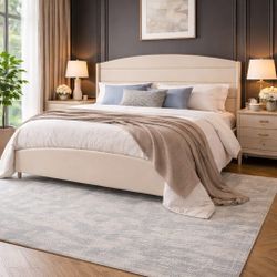 Queen Bed Frame 50.4" High Wingback Headboard Velvet Upholstered Bed/No Box Spring ReqWood Slat Support/Easy Assembly 