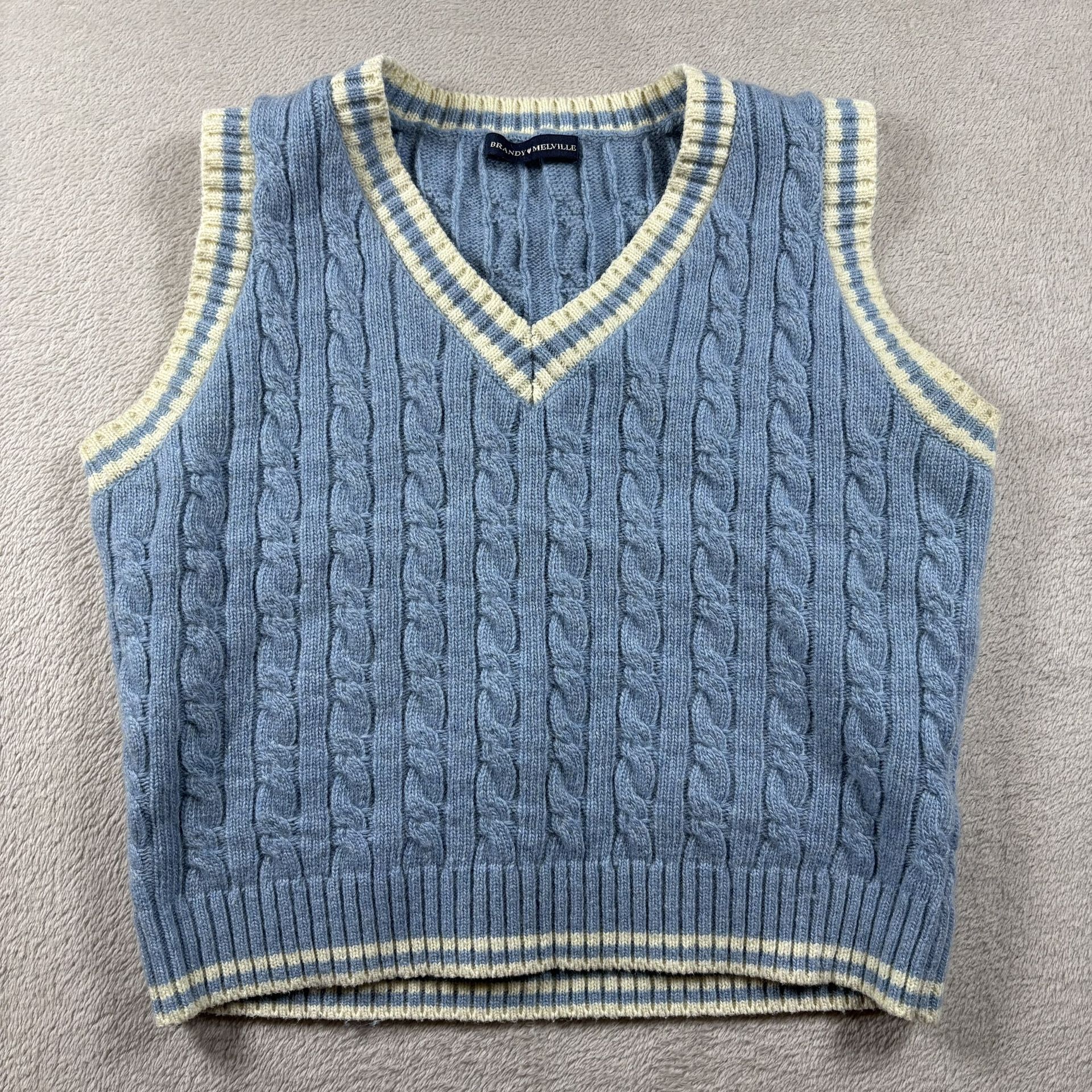 Brandy Melville Wool Sweater Vest Women's OS Blue y2k cable knit preppy #6