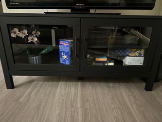 Black Wood TV Stand with Glass Doors