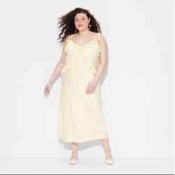 Women's Ruffle Maxi A-Line Dress - Wild Fable™ Butterfly 🦋 Light Yellow XXL