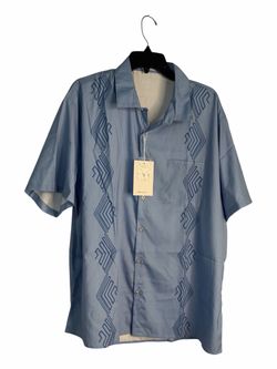 Men's Blue Geometric Print Short Sleeve Button-Front Shirt Size XLarge