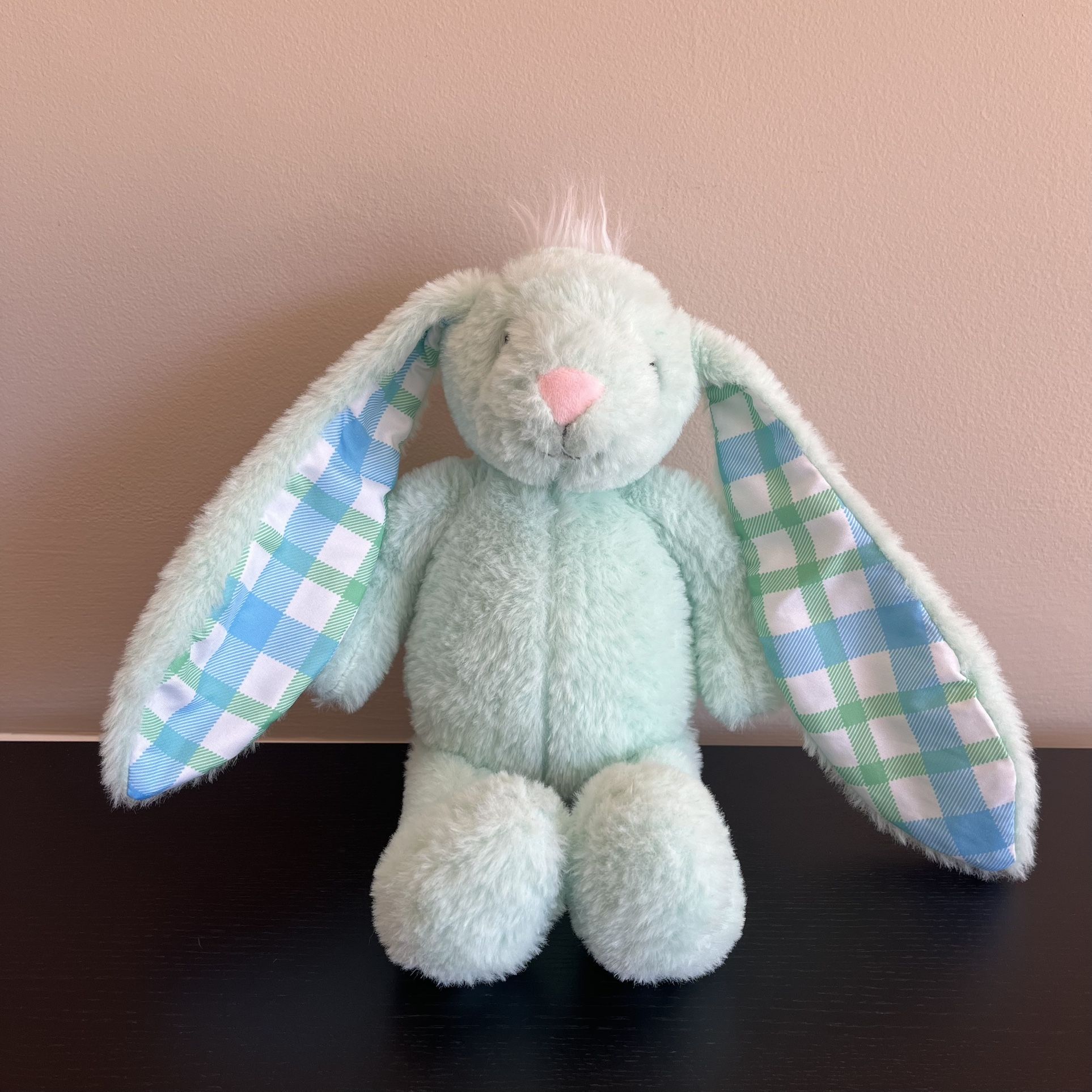 Plushible Green Plush Bunny Stuffed Animal Long Floppy Ears Plaid 14 Inch