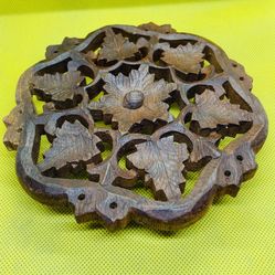 Vintage Hand Carved Wooden Trivet 