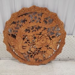 Wood Carved Phoenix Round 24 Inches