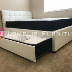 Full/Twin White Trundle Beds w. Orthopedic Mattresses Included 