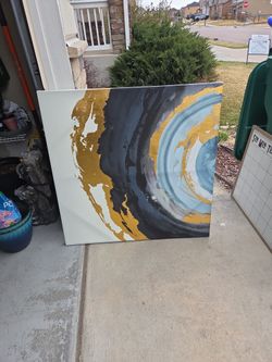 Canvas Blue And Gold Painting