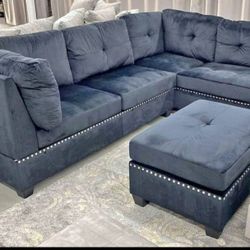 Sienna Black Velvet Sectional with Ottoman