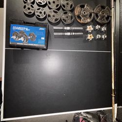 Complete Home Gym Starter Bundle - Flat Bench + 40 Ib Adjustable Dumbbells + Barbell & Plates - Like New