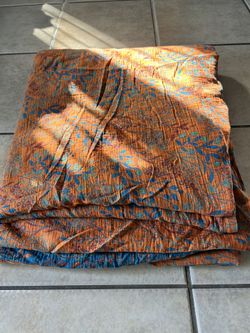 New 100% Cotton King Size Reversible Quilt Set – Blue & Orange Floral – Washed Cotton