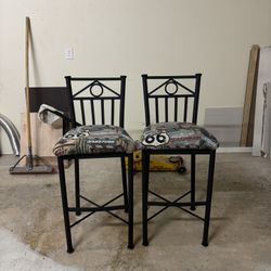Pair Of Cast Iron Bar Stools 
