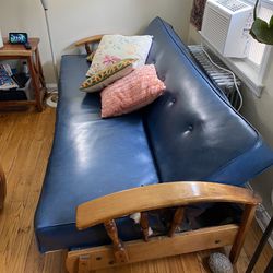 Blue Pleather Swedish Couch-needs Repair 