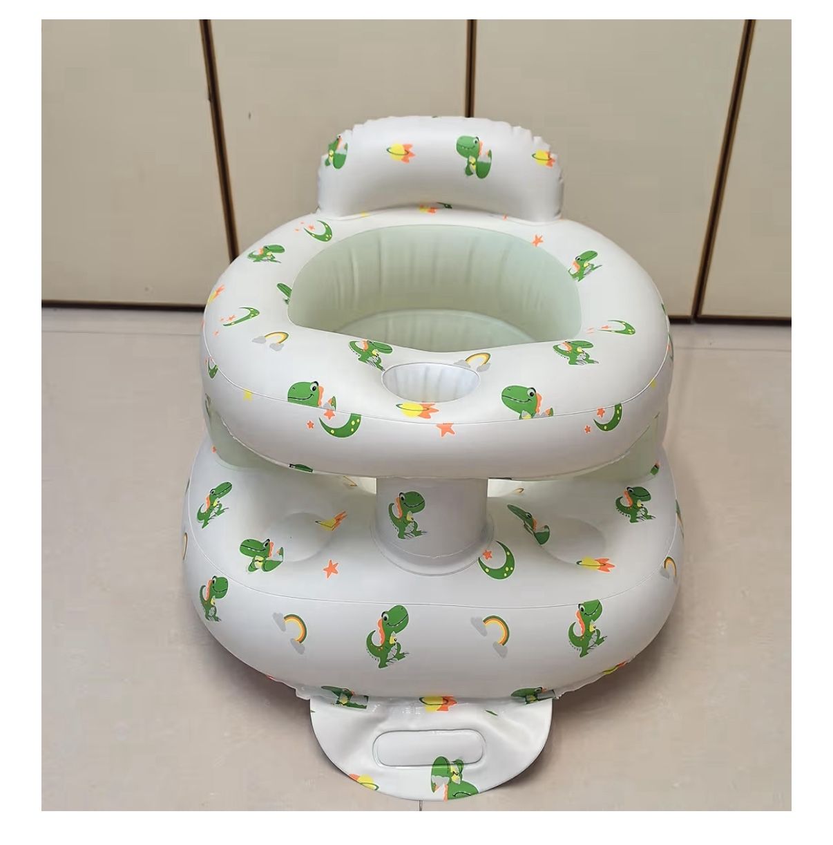 Inflatable Baby Support Seat with Built-in Air Pump, White with Dinosaur Pattern, 3-36 Months, Sit Me Up Floor Chair
