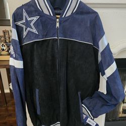 Dallas Cowboys Knockout Full Zip Suede Jacket Black/Navy Size L Great Condition Used 1 Time