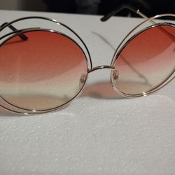 Art Deco Retro Ladies Pink Graduated Lens Gold Frame Sunglasses