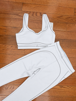 Alo Yoga White Sports Bra & Leggings Set Size Medium