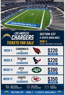 Chargers tickets 4 available