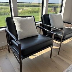 Two Accent Leather Chairs (comes with Pillows)