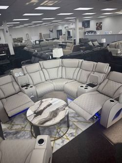 Luxurious Power Reclining Sectional w/Massage, LED Lighting, BT Speakers, Wireless Charging & More