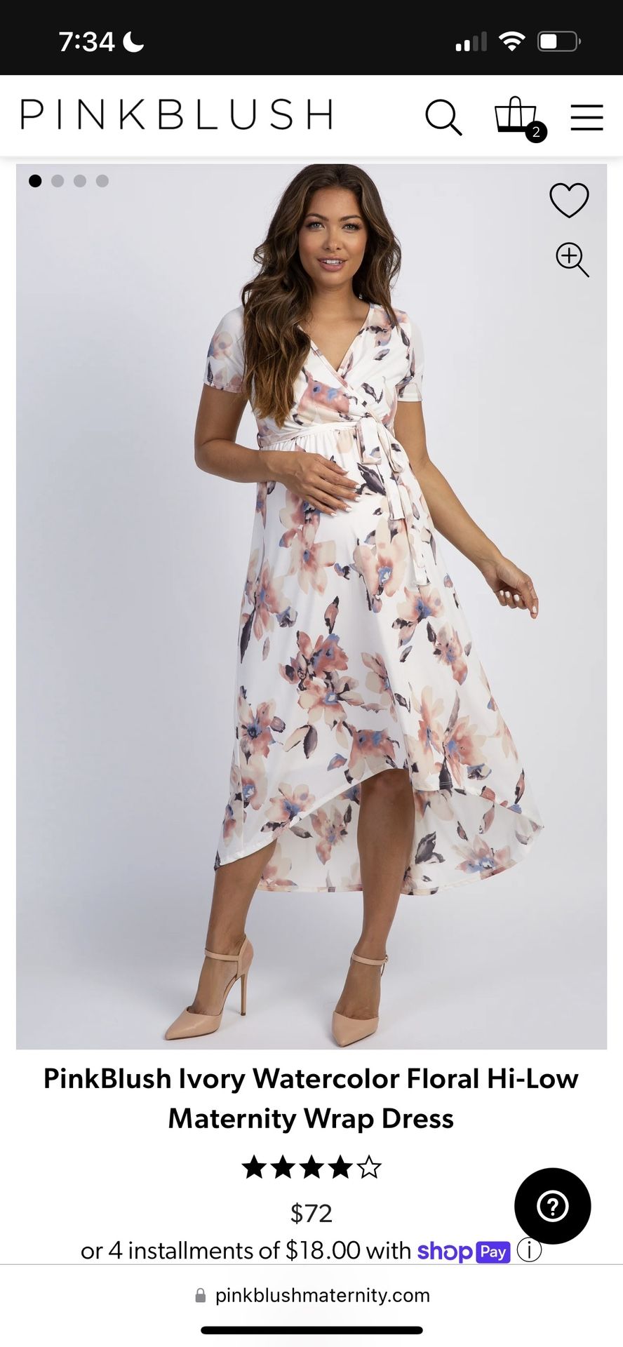PinkBlush Ivory Watercolor Floral Hi-Low Maternity Wrap Dress